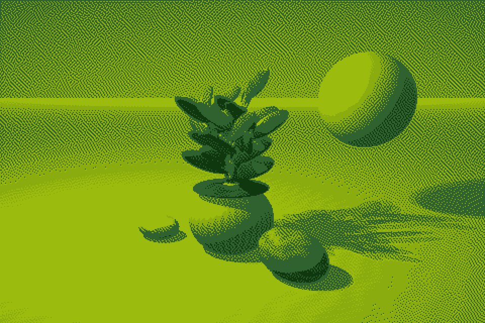 Botanical still life in the green Game Boy palette